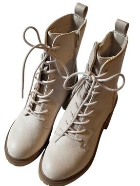 Dolce Vita round toe ivory lace up block heels boots